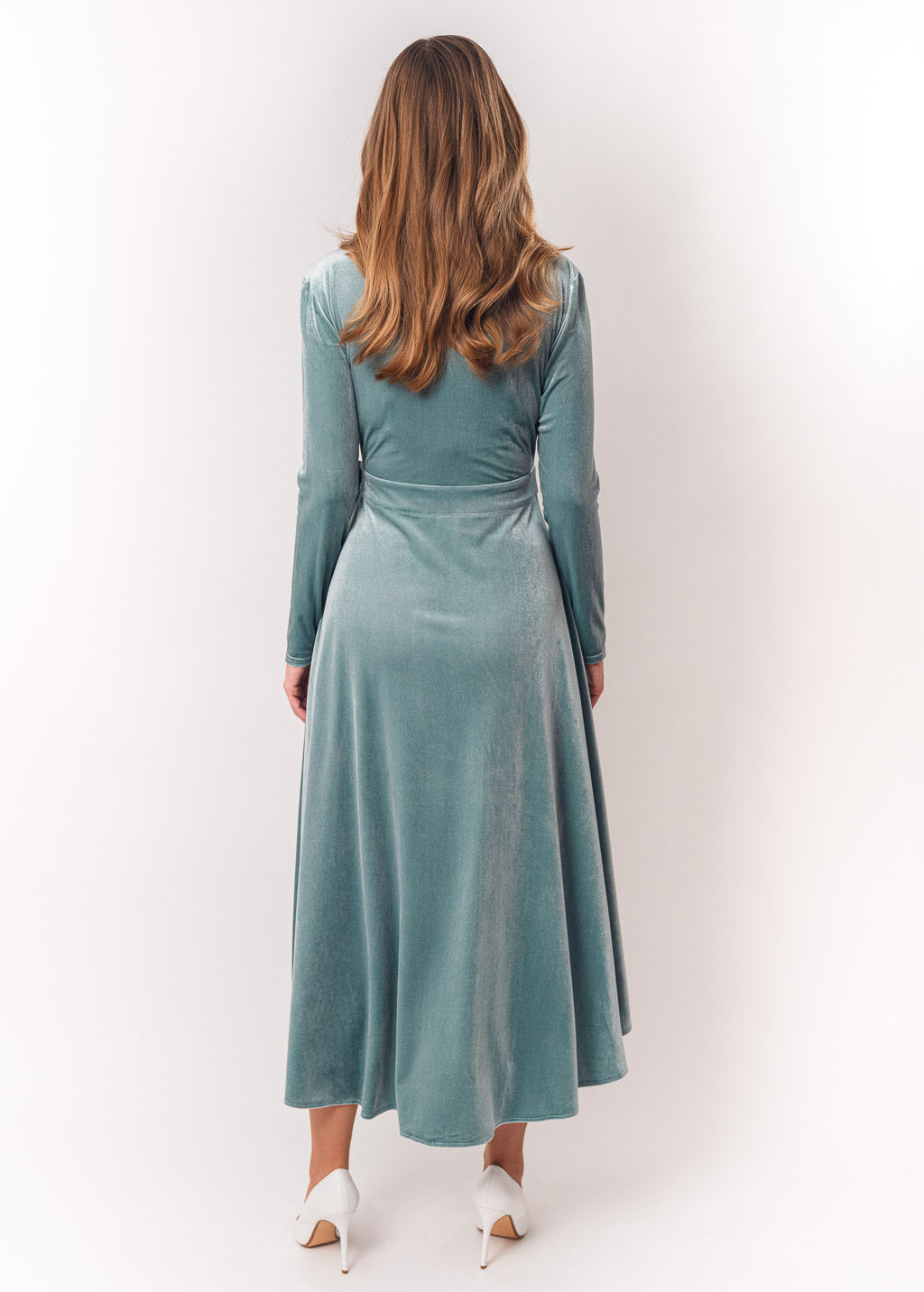 Dusty blue midi wrap dress