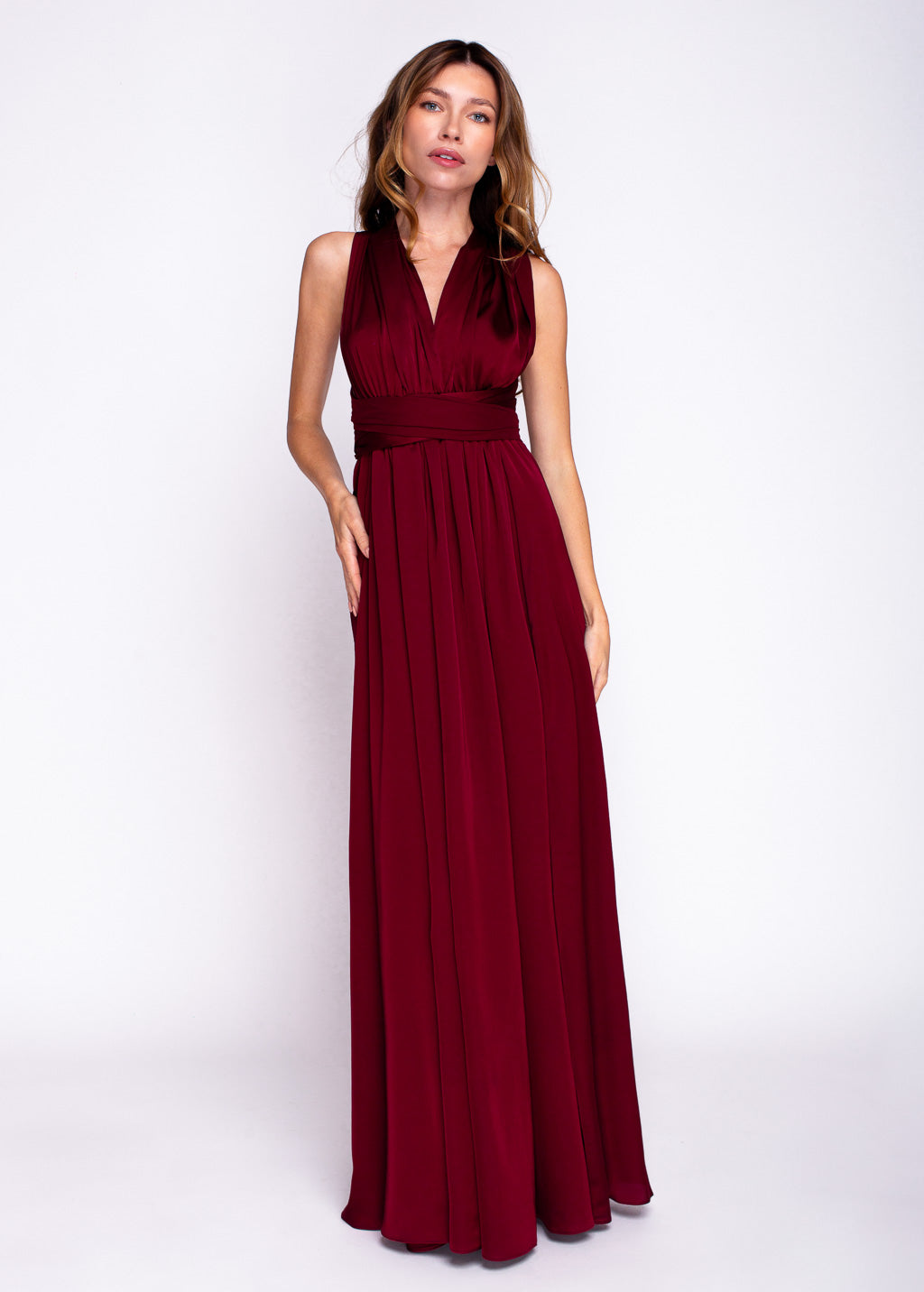 Burgundy silk infinity adult dress