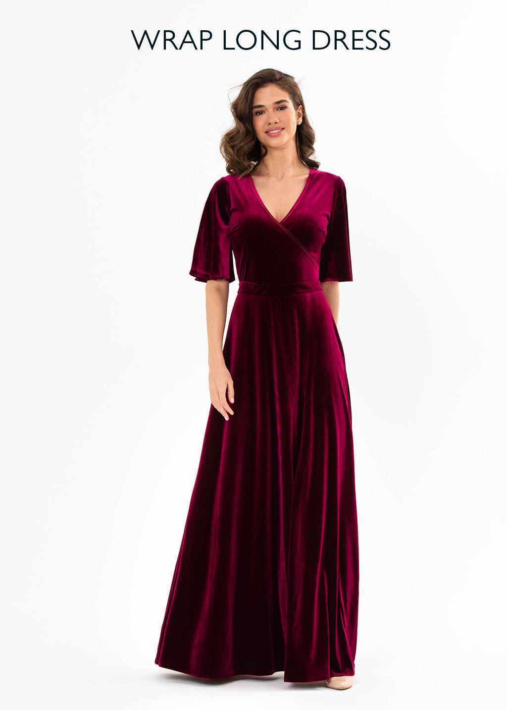 Emerald green velvet wrap slit dress