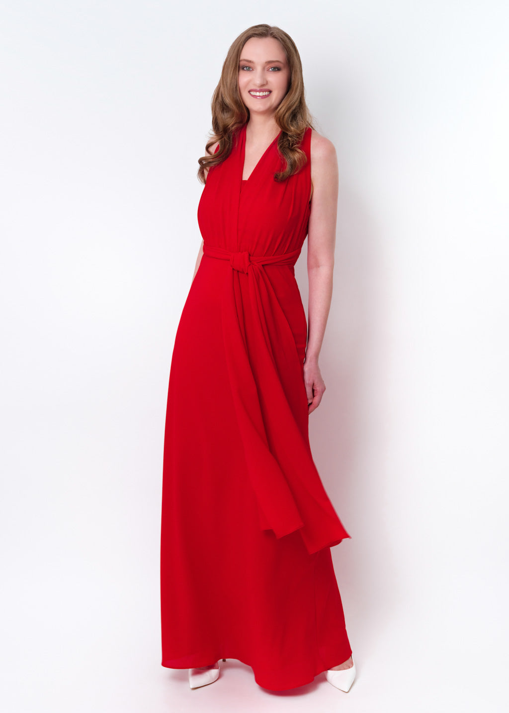Red chiffon infinity long dress