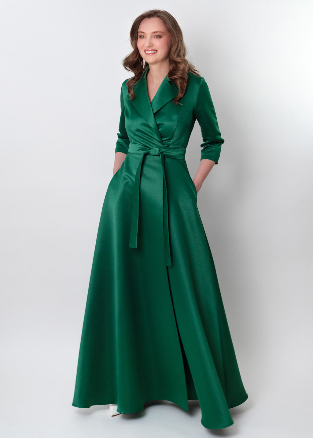 Emerald green wrap satin dress dress