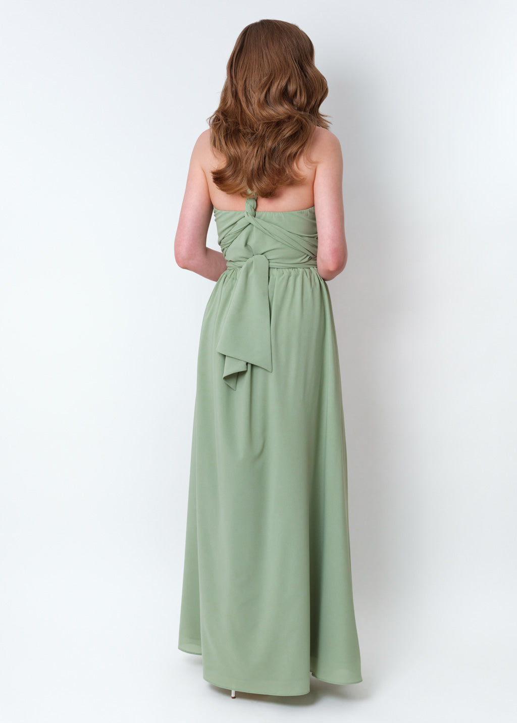 Sage green chiffon infinity pleated dress