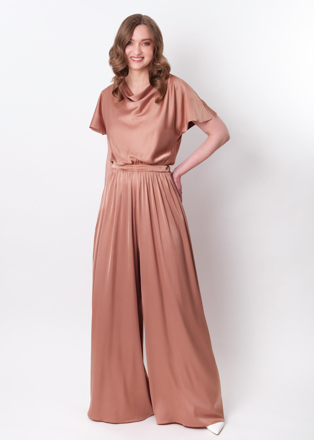 Rose gold silk jumpsuit