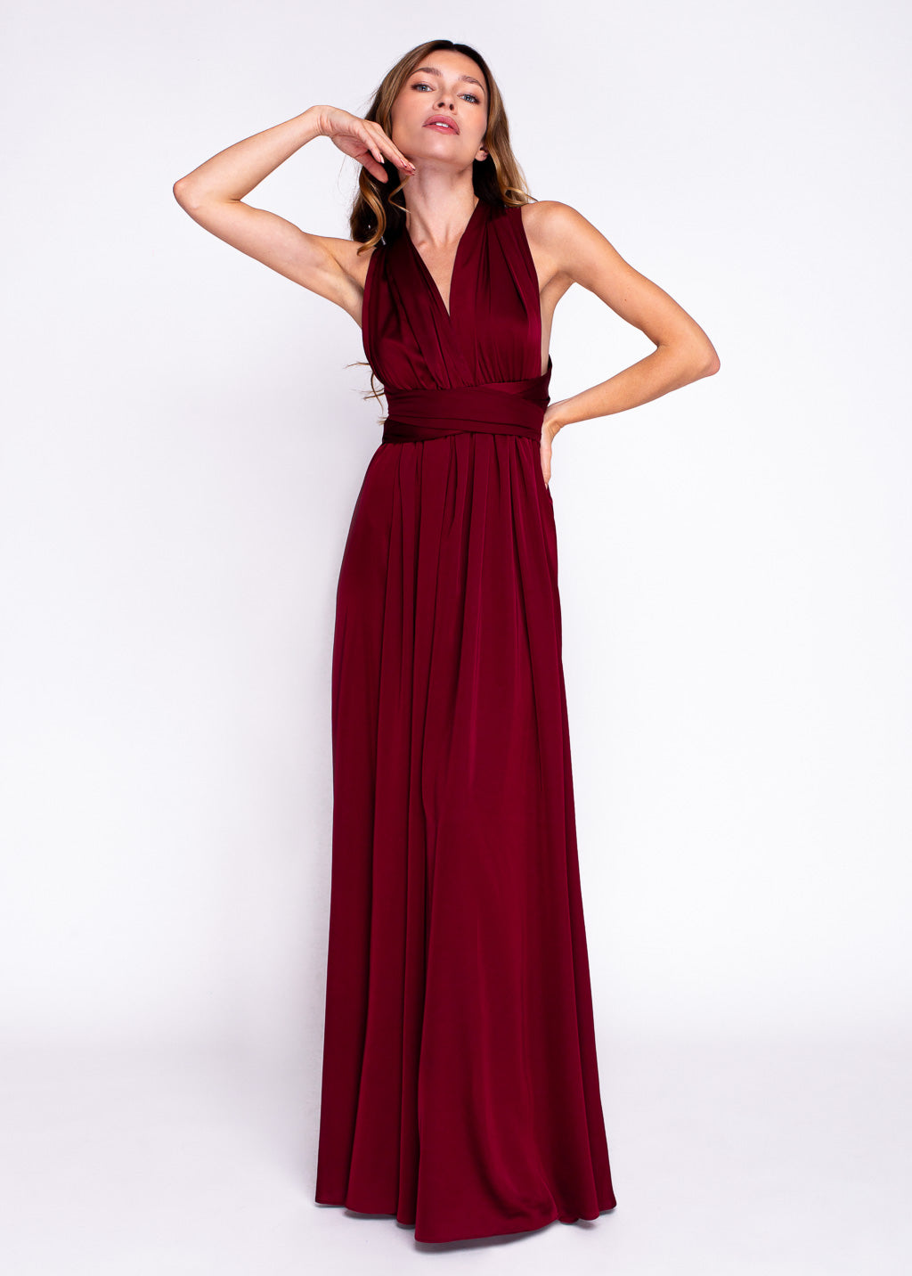 Burgundy silk infinity adult dress