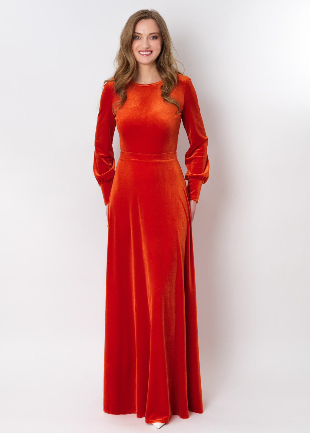 Rust orange velvet long dress