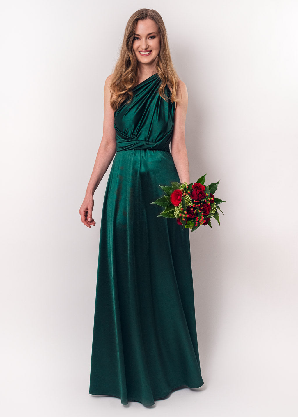 Dark green luxury satin infinity dress or jumpsuit