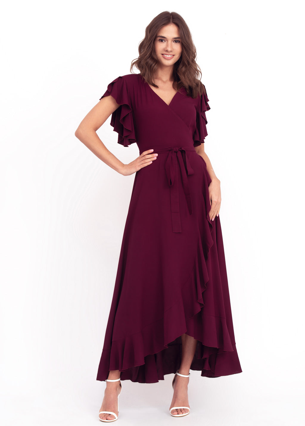 Burgundy romantic wrap around dress