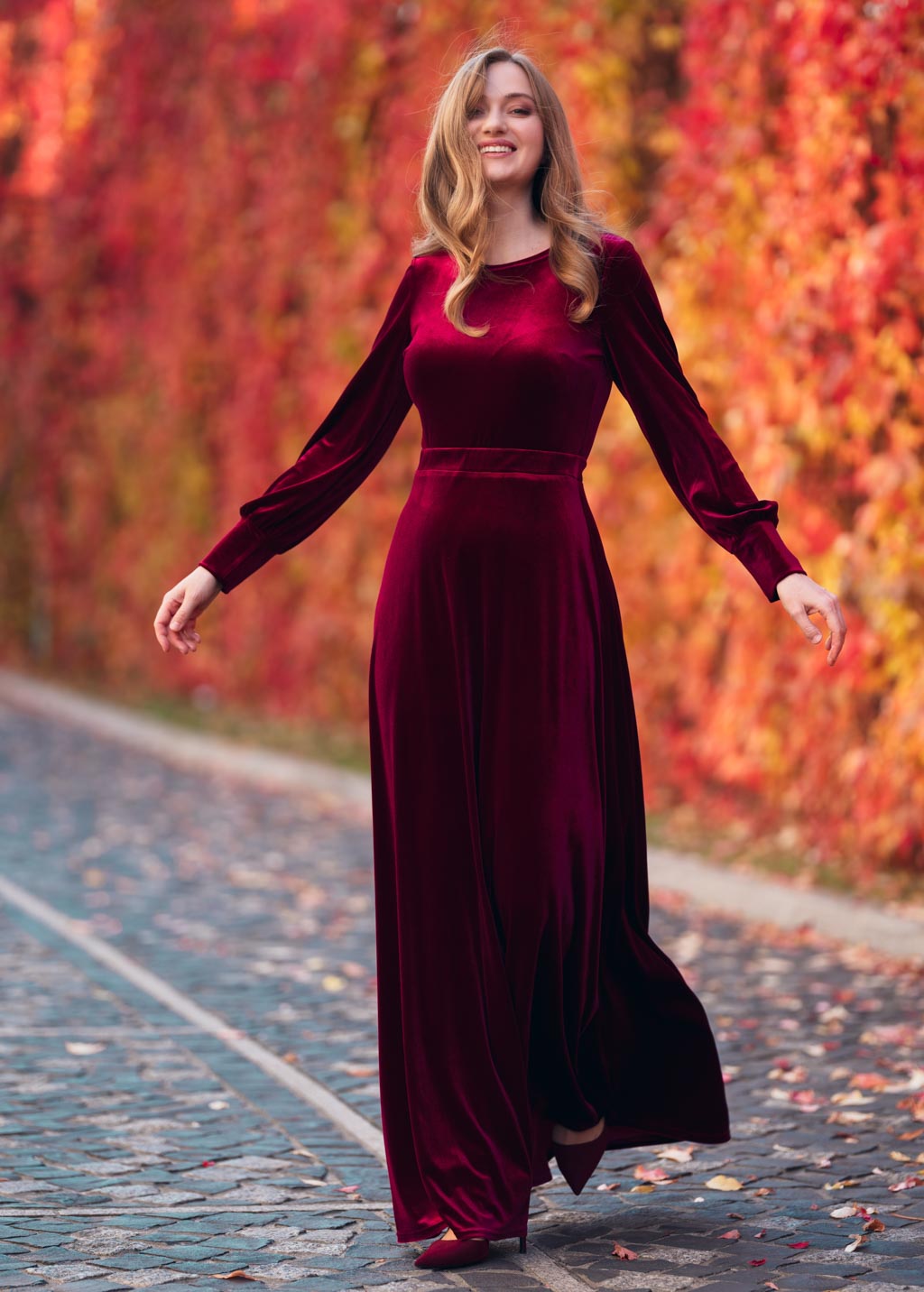 Burgundy velvet long dress