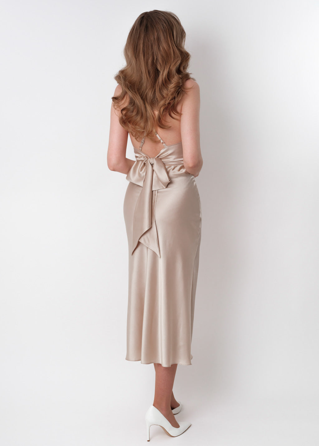 Champagne beige silk slip dress