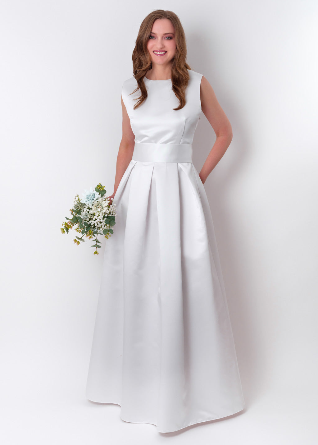 White long satin dress with belt