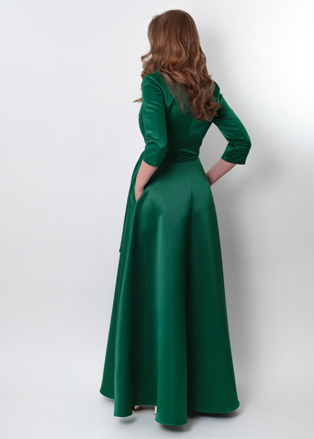 Emerald green wrap satin dress dress
