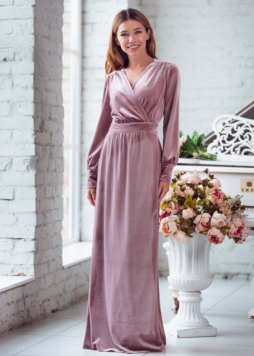 Mauve long wrap velvet robe