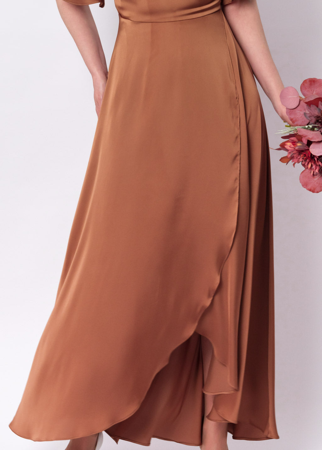 Copper gold silk long wrap dress
