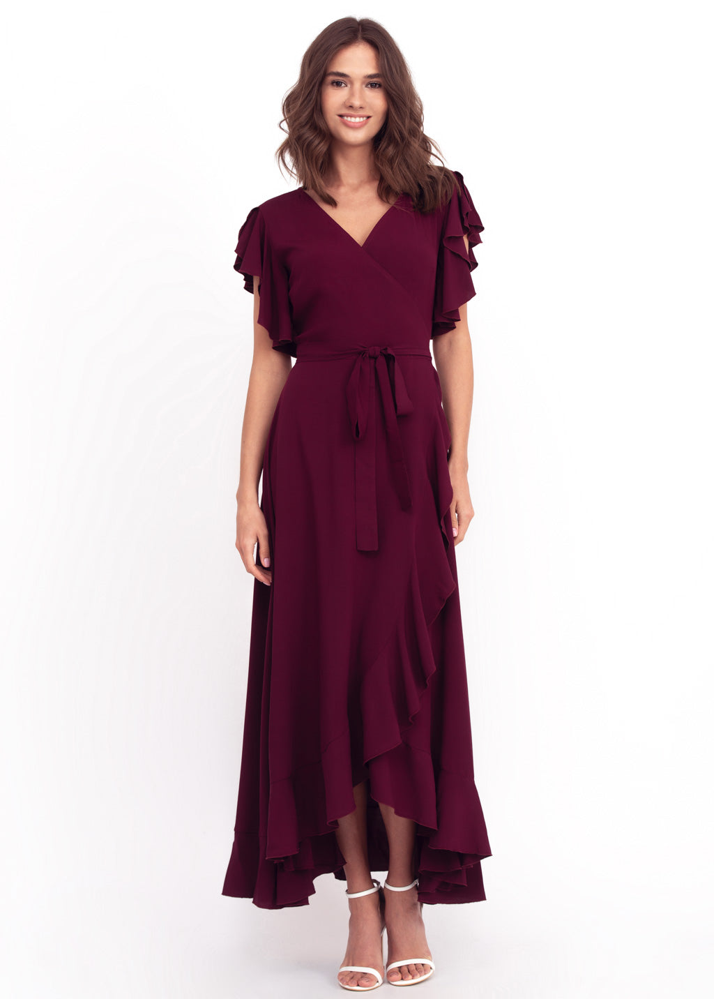 Burgundy romantic wrap around dress