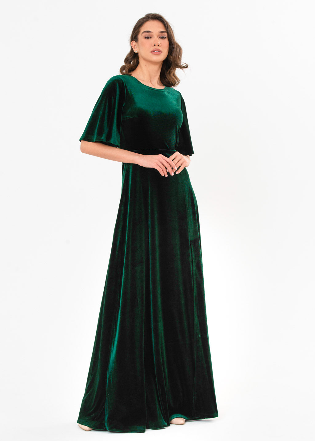 Emerald green velvet slit dress