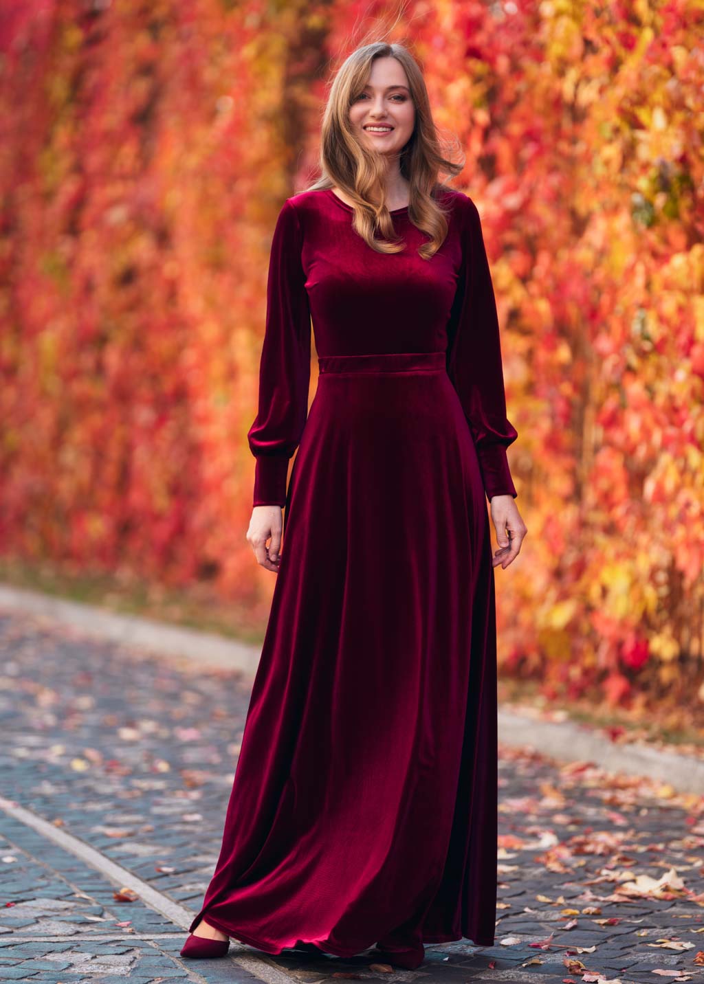 Burgundy velvet long dress