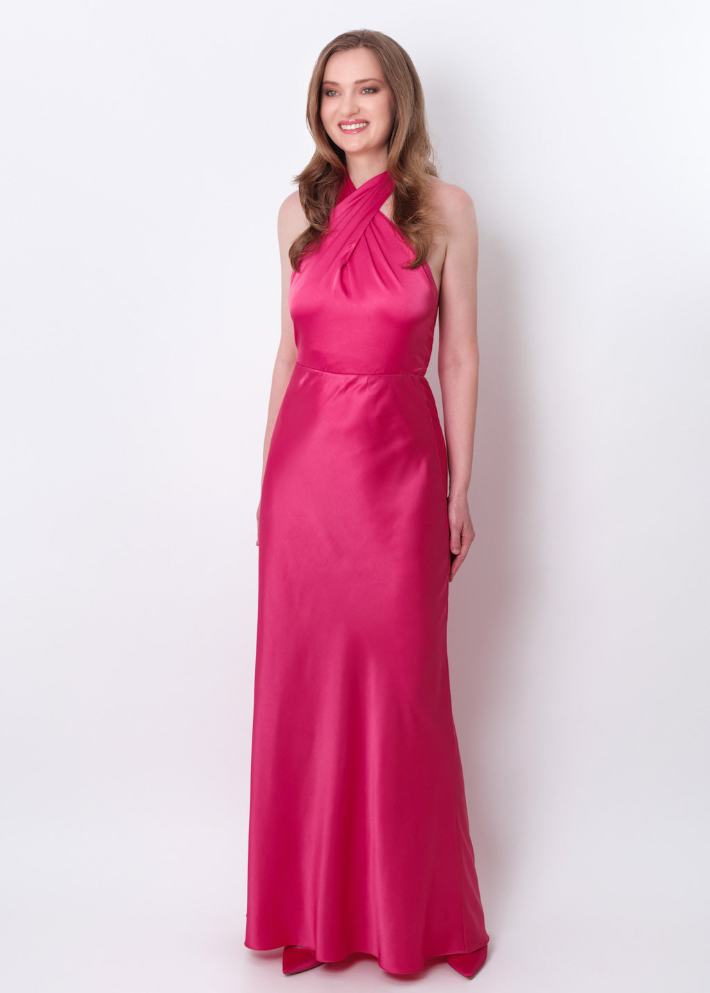 Hot pink silk long halter dress