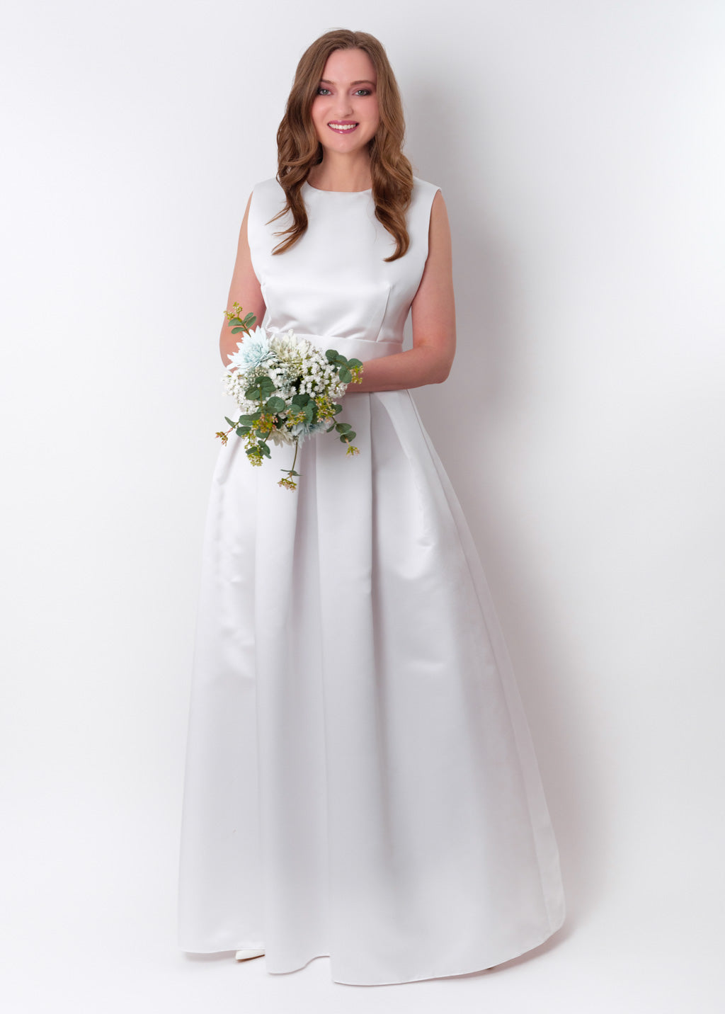 White long satin dress with belt