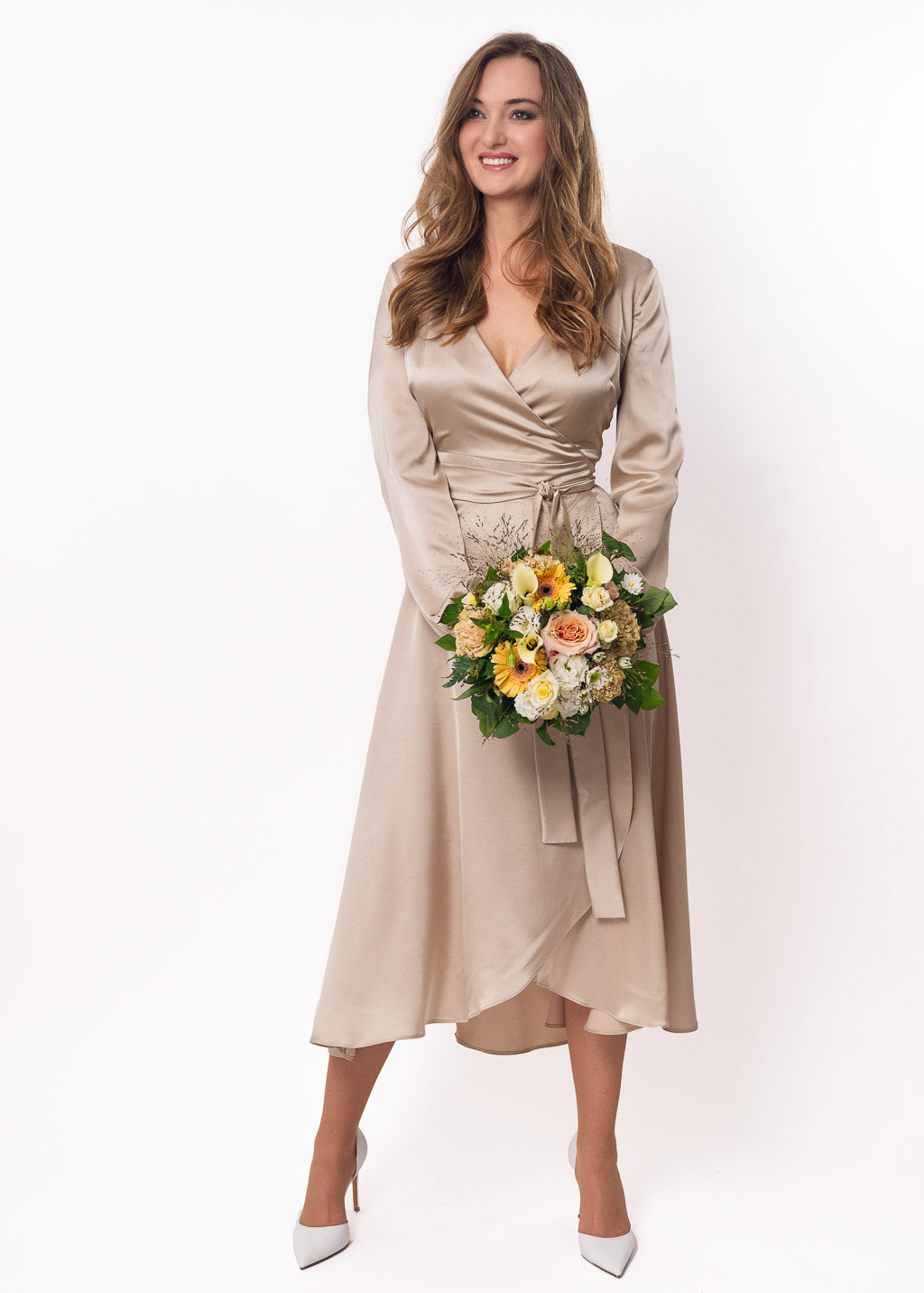 Champagne beige wrap dress