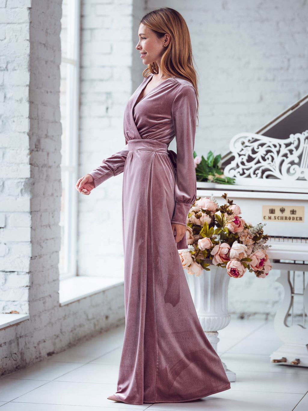 Mauve long wrap dress