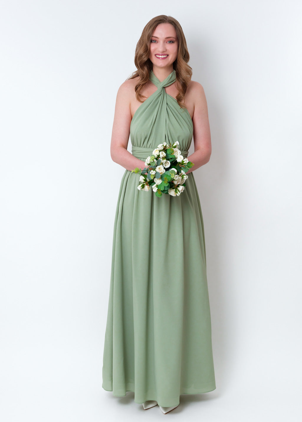 Sage green chiffon infinity pleated dress