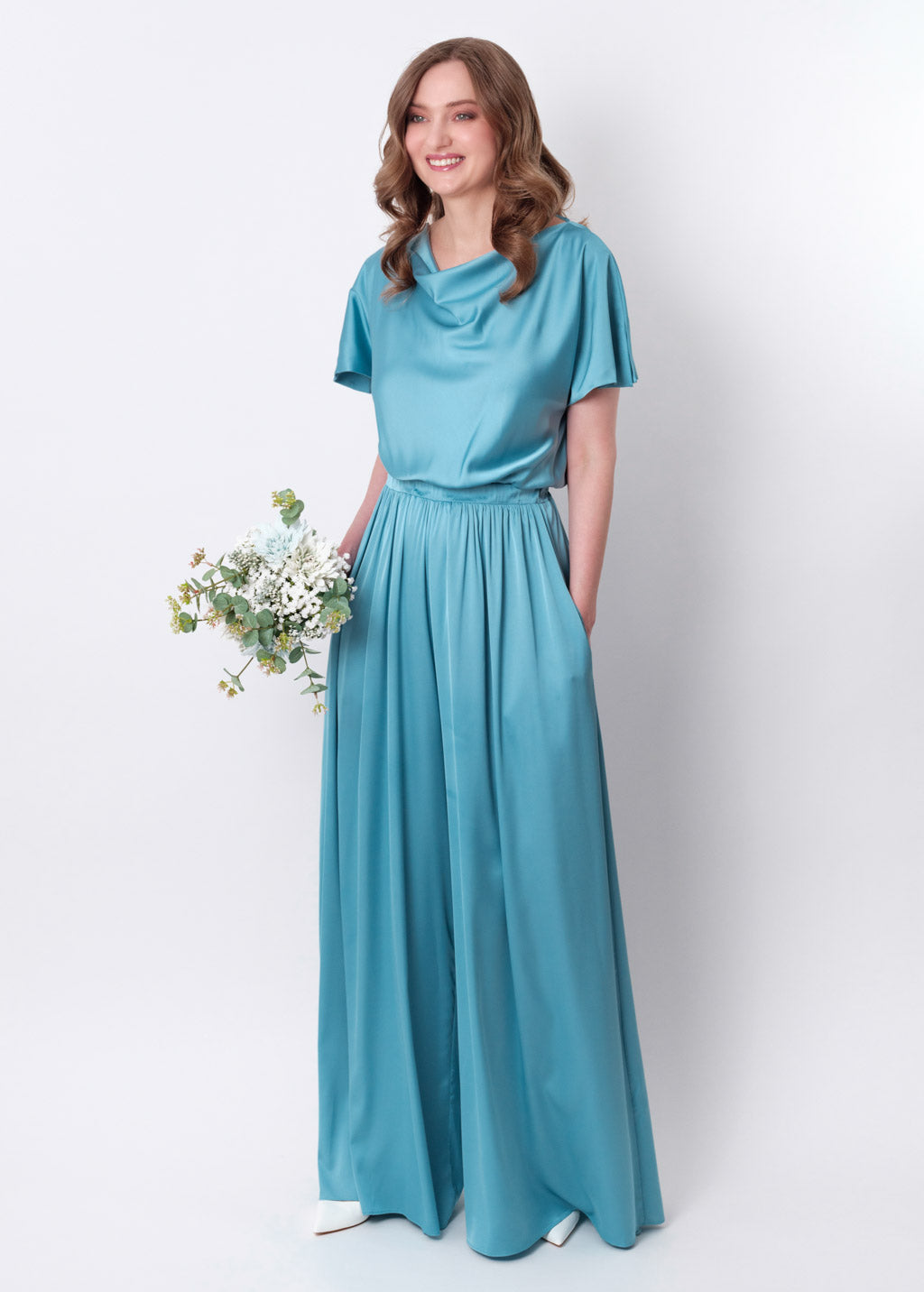 Dusty blue silk jumpsuit