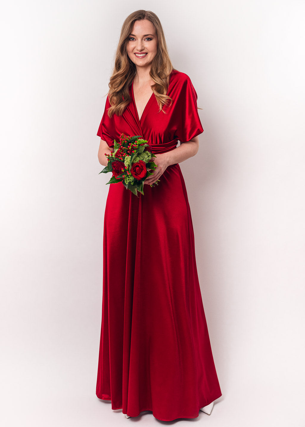 Red burgundy luxury satin infinity dress or jumpsuit