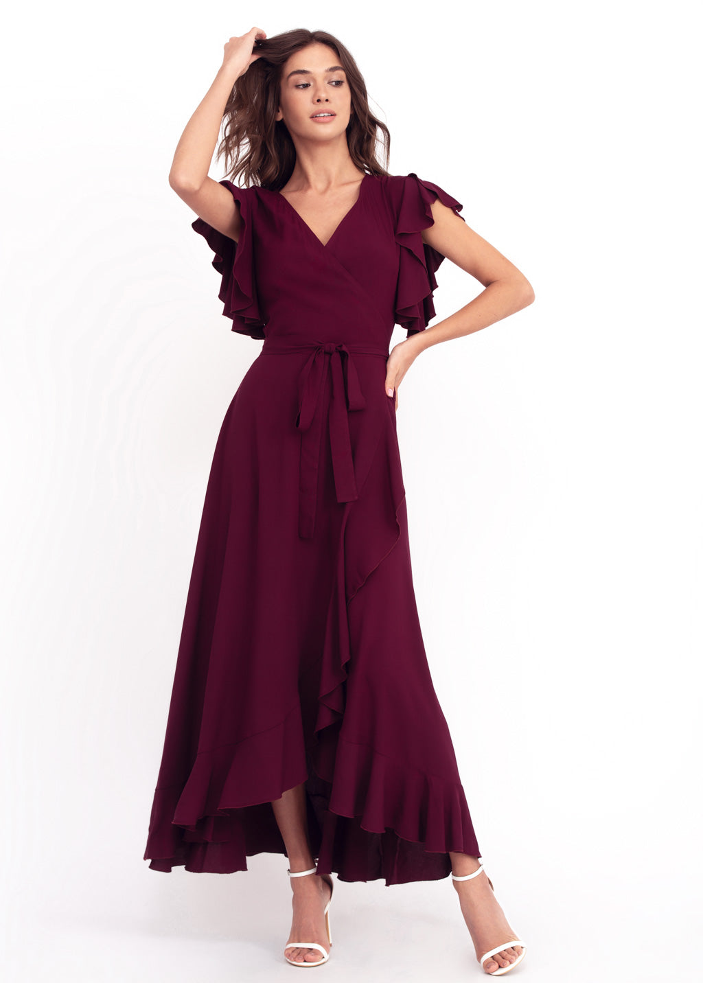 Burgundy romantic wrap around dress