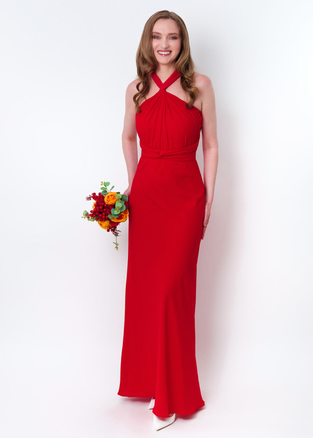 Red chiffon infinity long dress