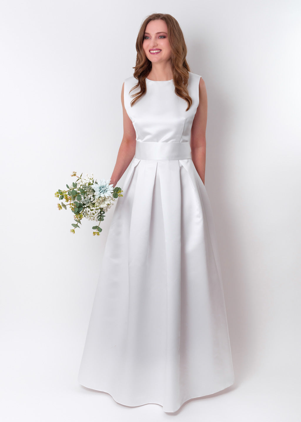 White long satin dress with belt