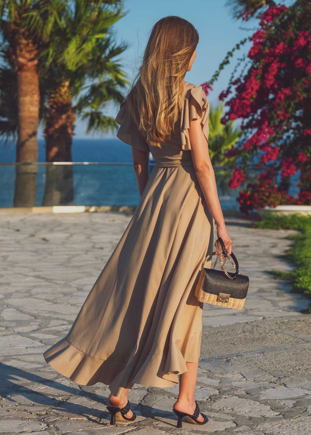 Beige linen wrap dress