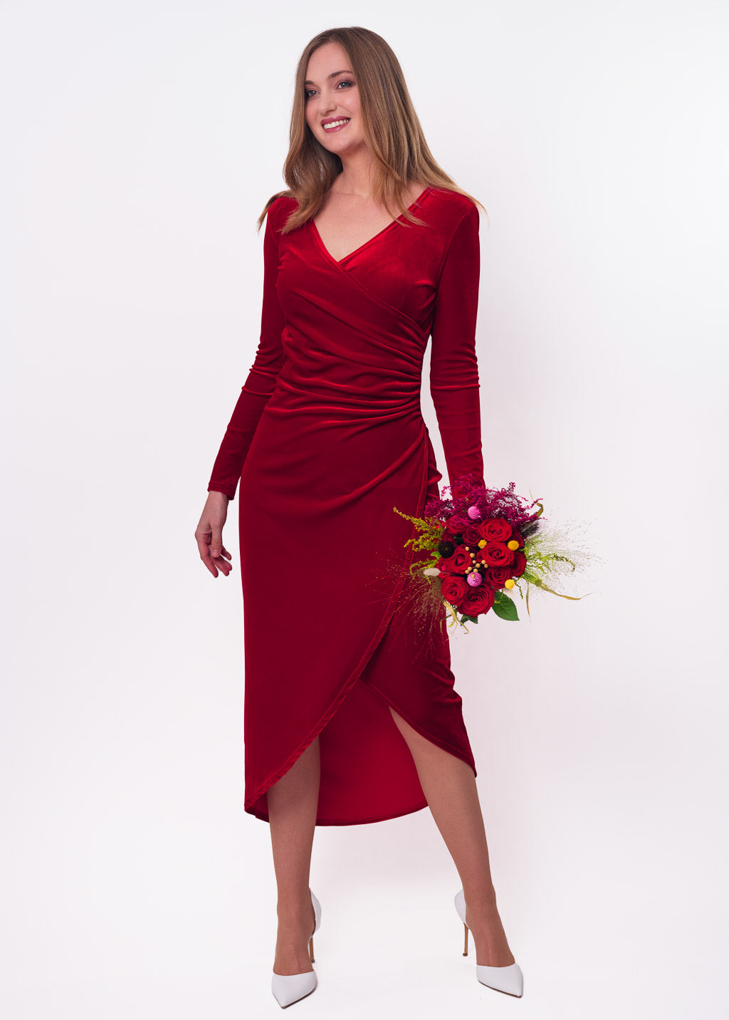 Red long wrap bodycon dress