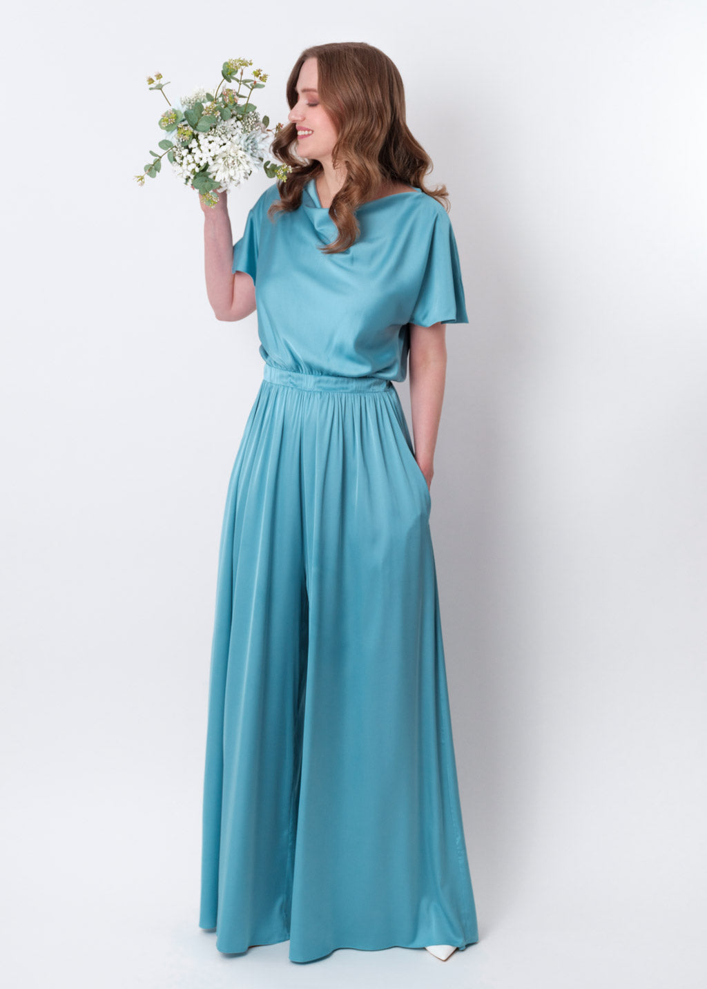 Dusty blue silk jumpsuit