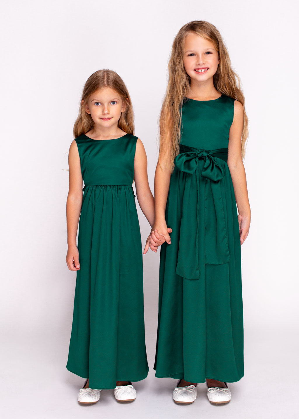 Dark green silk matching girl dress