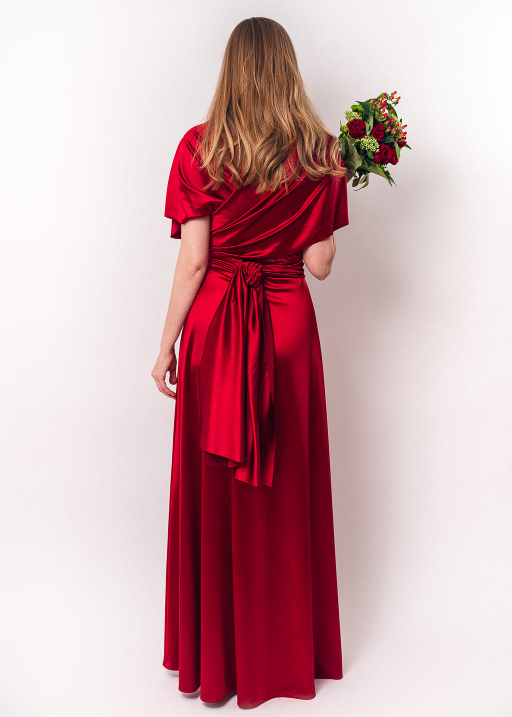 Red burgundy luxury satin infinity dress or jumpsuit