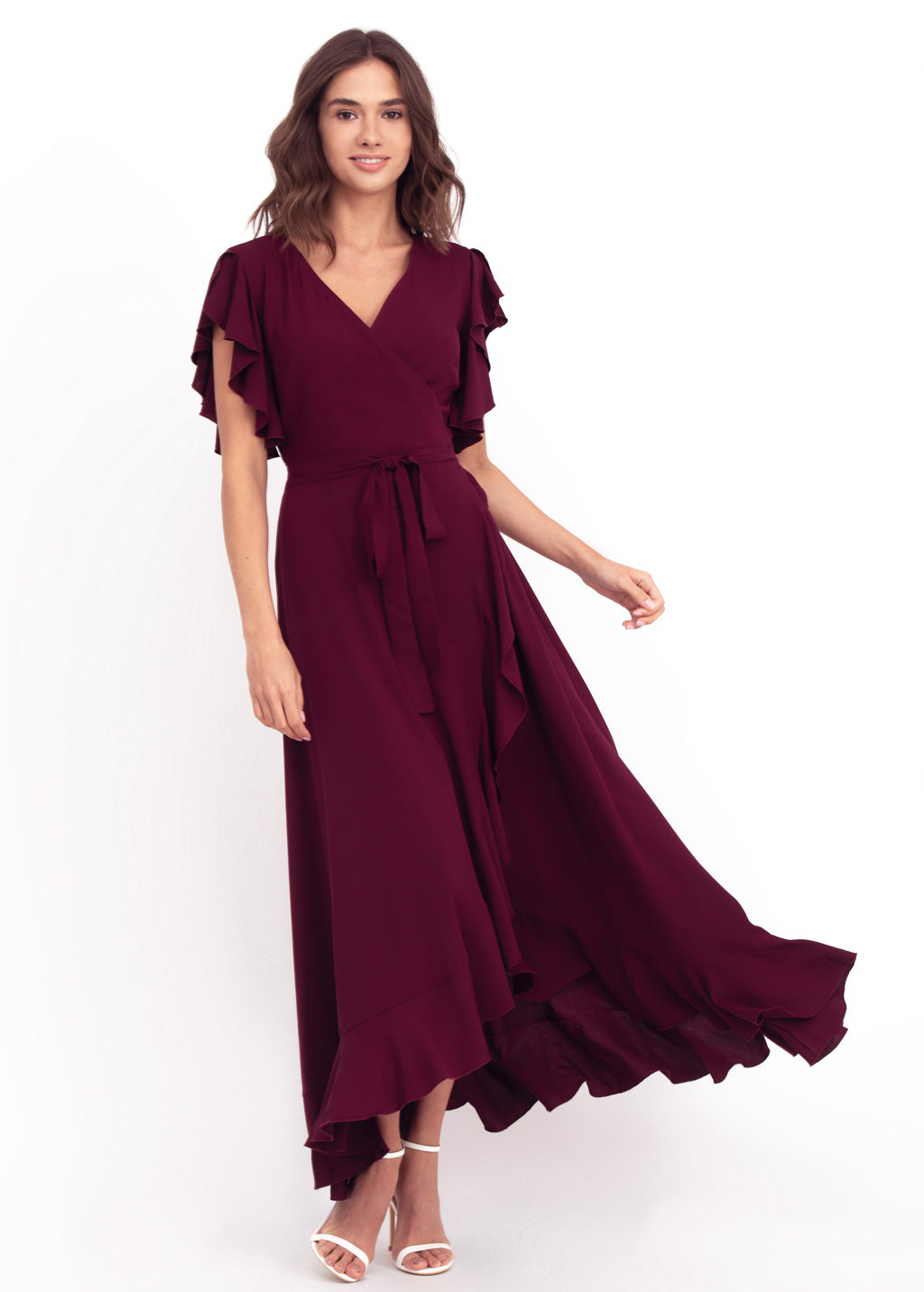 Burgundy romantic wrap around dress