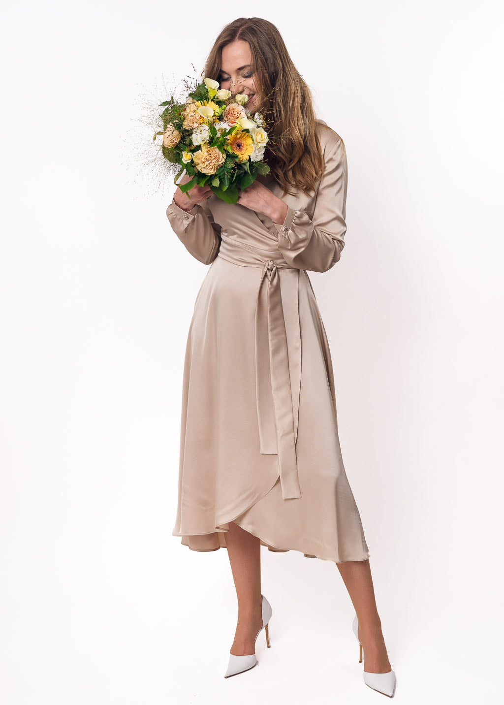 Champagne beige wrap dress