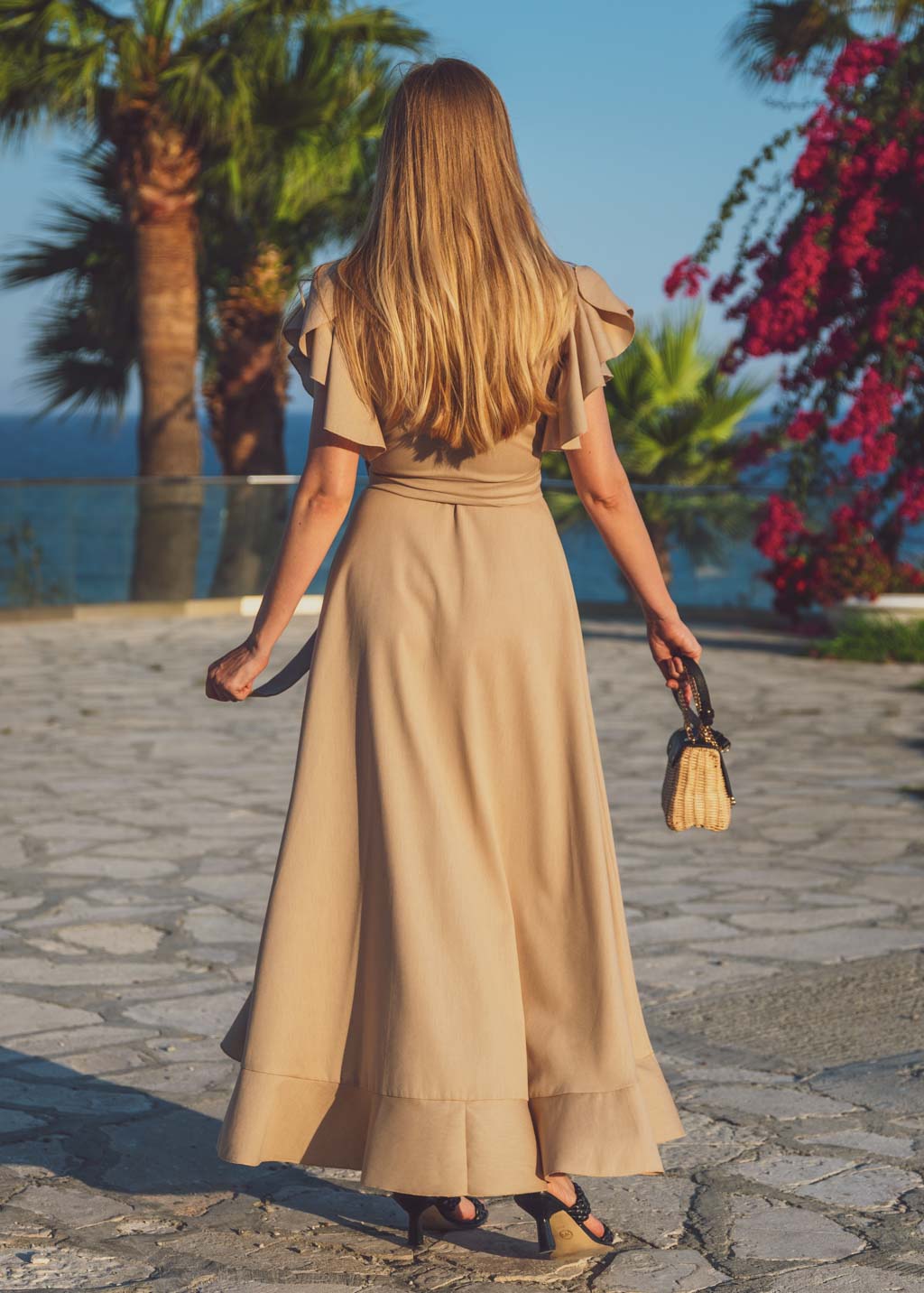 Beige linen wrap dress