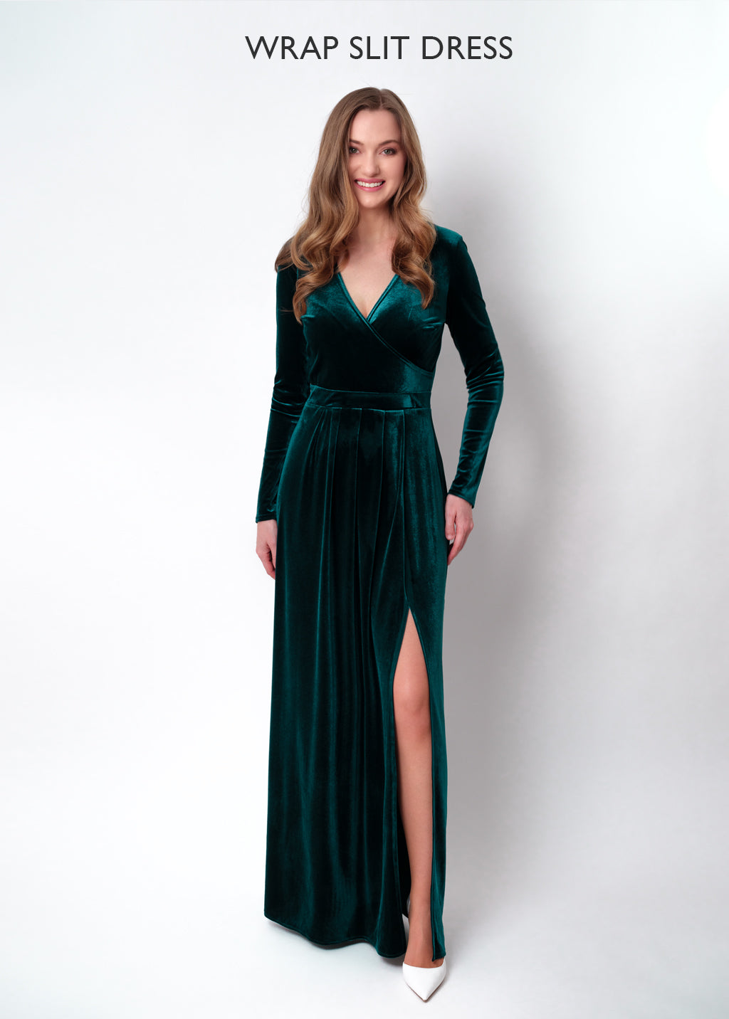 Teal green velvet long dress