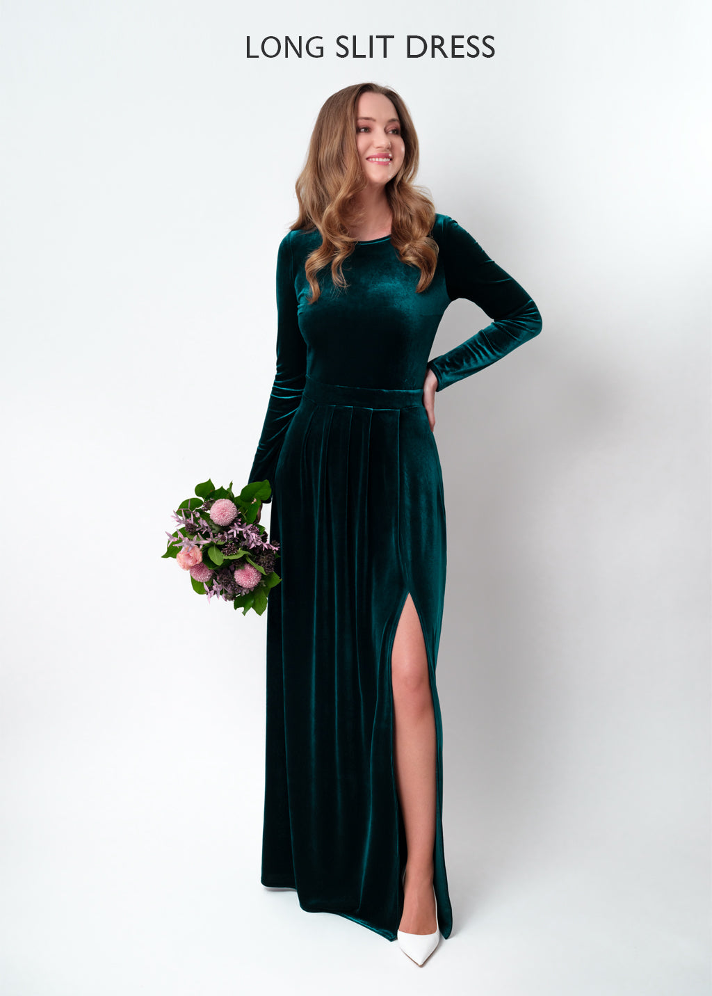 Rust gold velvet slit dress