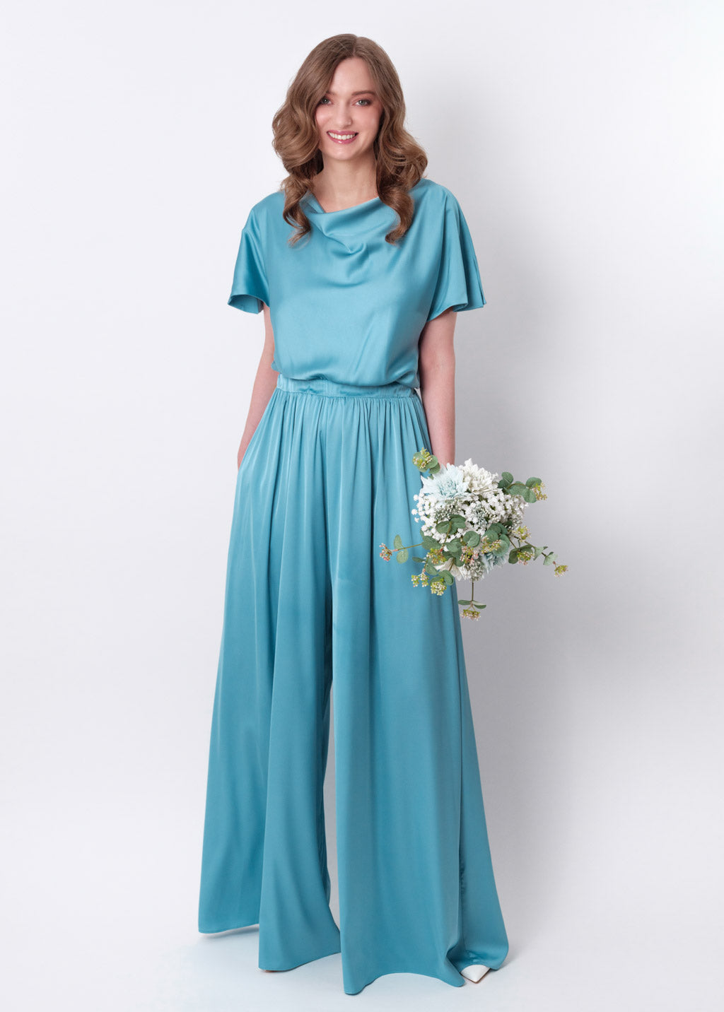 Dusty blue silk jumpsuit