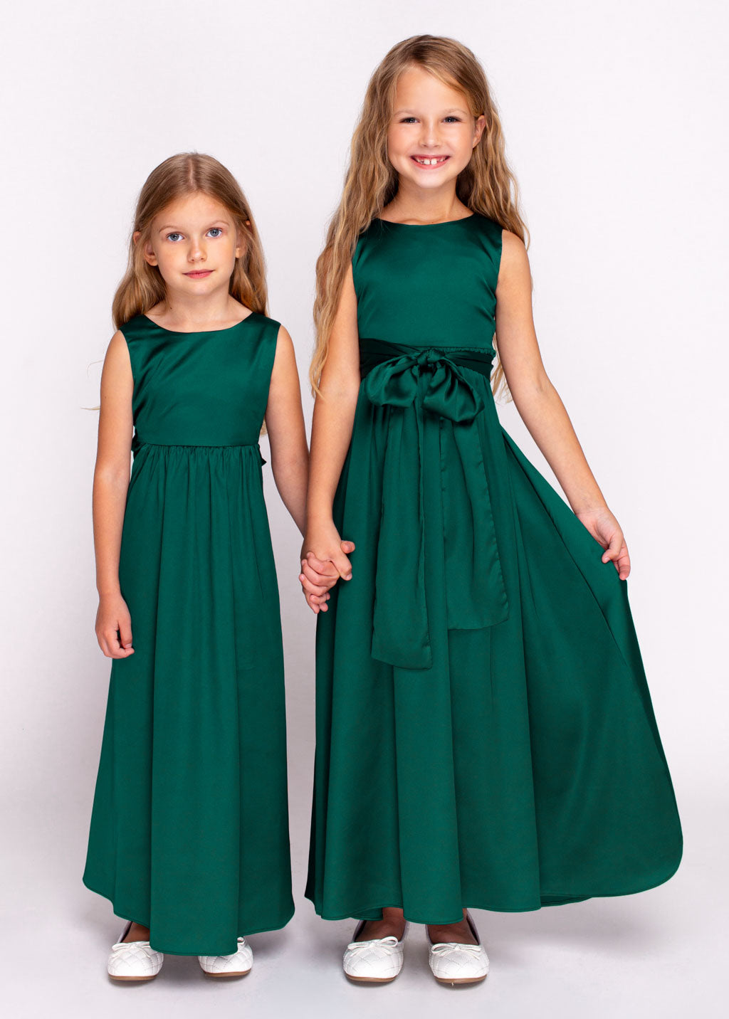 Dark green silk matching girl dress