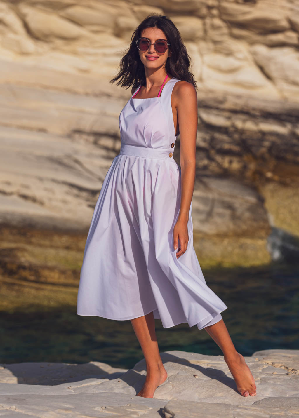 White organic cotton cross-back dress