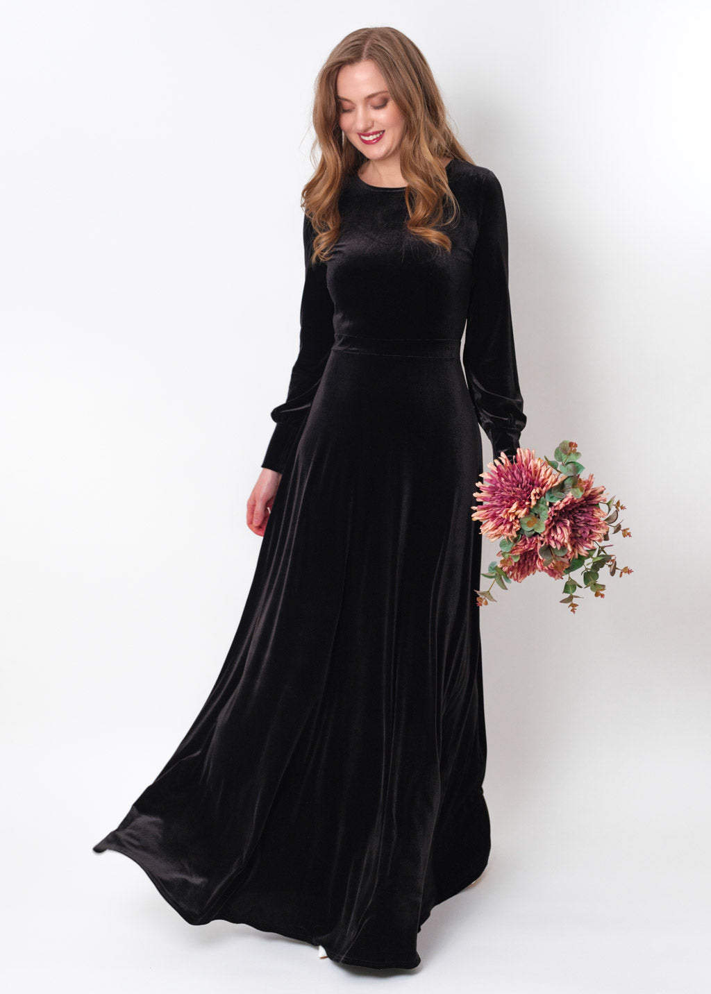 Black velvet long dress