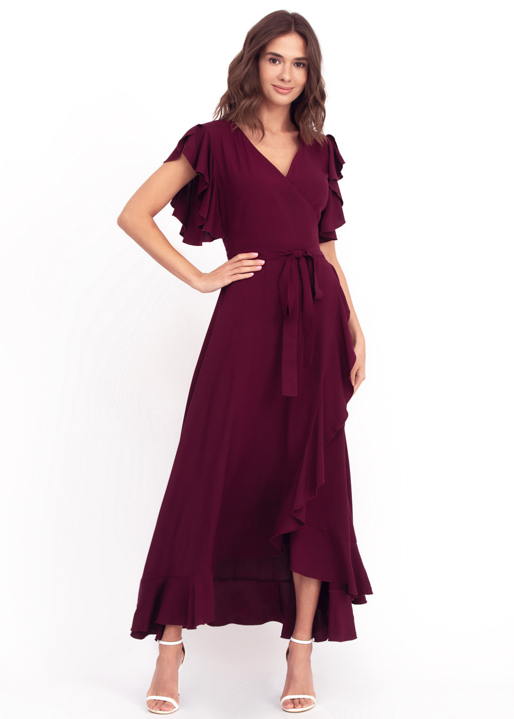 Burgundy romantic wrap around dress