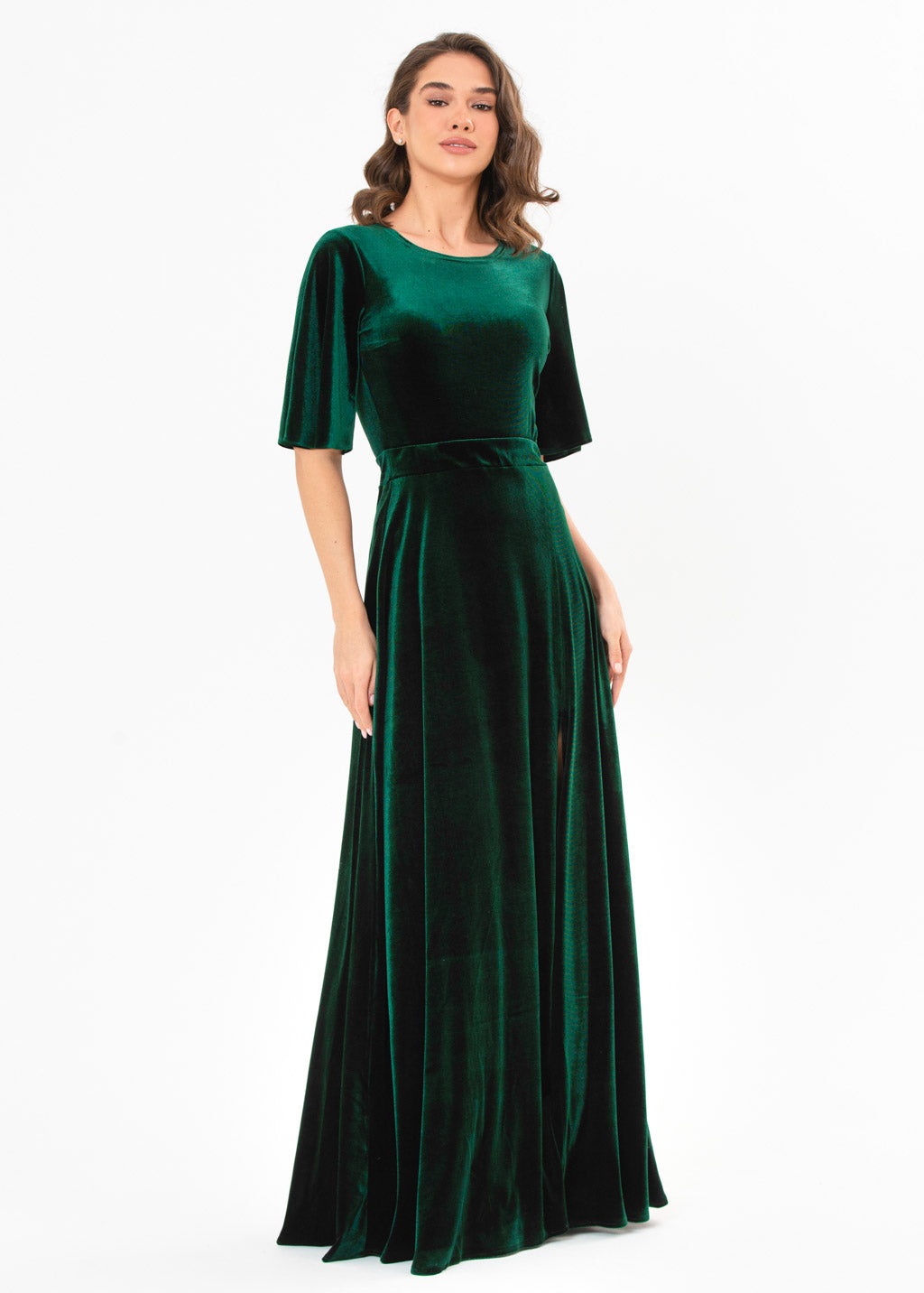 Emerald green velvet slit dress
