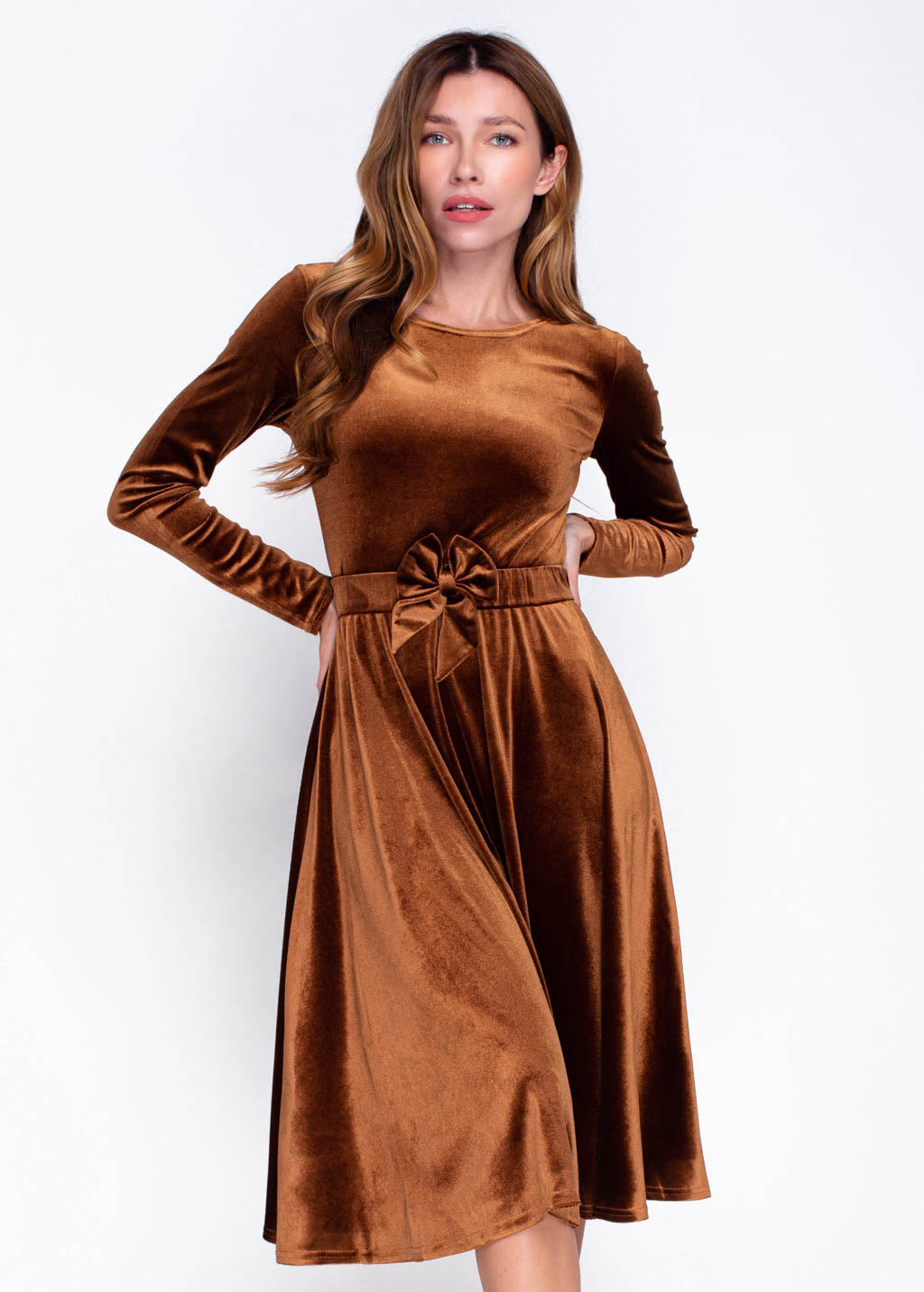 Mommy and me rust gold velvet adult dress