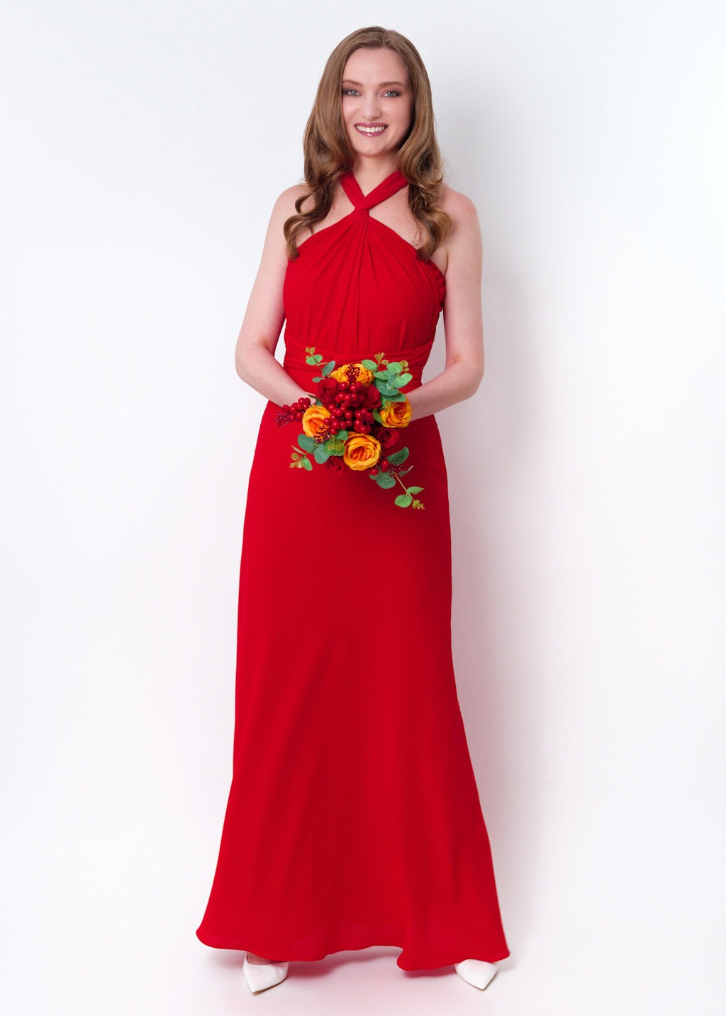 Red chiffon infinity long dress
