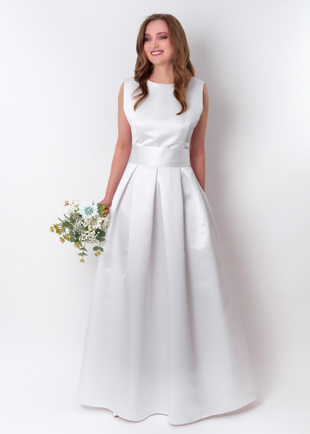 White long satin dress with belt