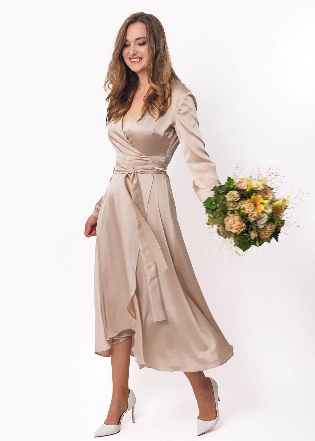 Champagne beige wrap dress